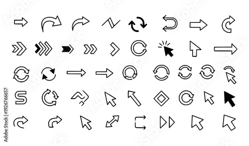 Modern simple arrow icons vector set black navigation and cursor symbols for digital interface design