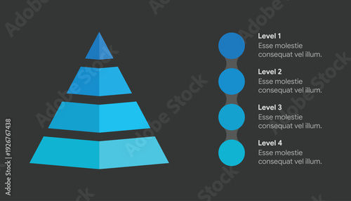 Four Level 3D Pyramid Hierarchy Infographic On Dark Background