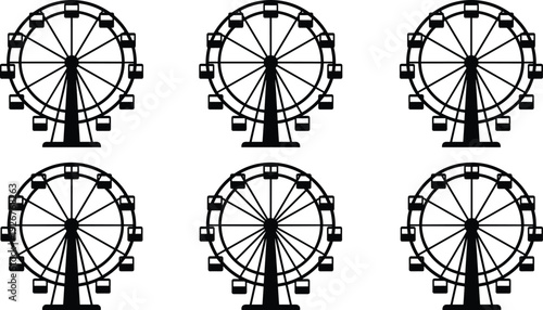 Ferris wheel silhouettes set amusement park carnival ride icons isolated on white background entertainment attraction collection