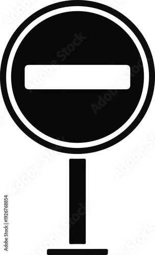 A stark black and white no entry road sign with a horizontal white bar isolated on transparent background