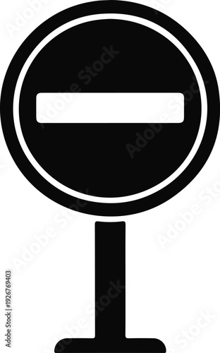 Vector graphic of a black do not enter traffic sign with a white horizontal bar isolated on transparent background