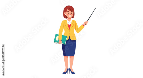 Cartoon illustration of a businesswoman pointing with a stick.