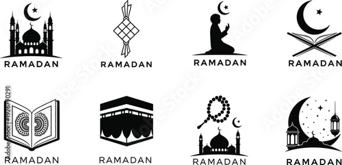 Islamic Festival Mega Branding Kit with Bold Ramadan Silhouettes Flat Design Eid Banners Detailed Ritual Line Art and Comprehensive Lifestyle Icons