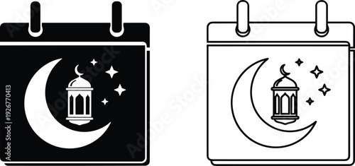 Islamic Festival Graphic Bundle with Flat Design Eid Mubarak Banners Mosque Skyline Silhouettes and Comprehensive Ramadan Lifestyle Icon Set