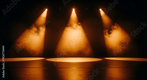 Stage Spotlight Beams Shining Down on Empty Performance Platform.