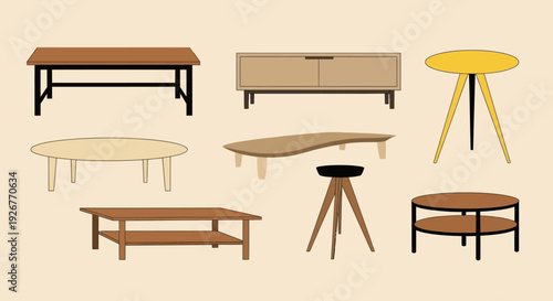 Assorted modern minimalist furniture pieces in various colors and designs.