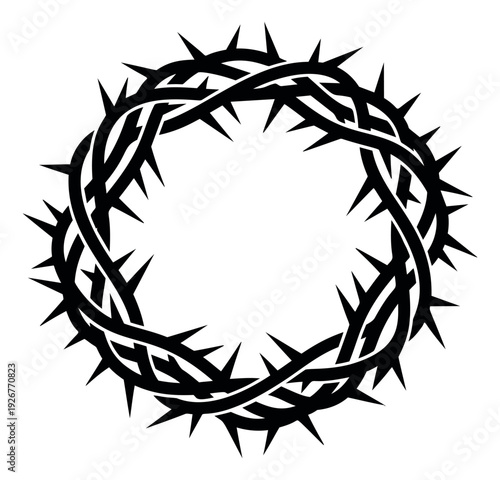 Line art illustration of a crown of thorns depicting a religious symbol for christian celebrations