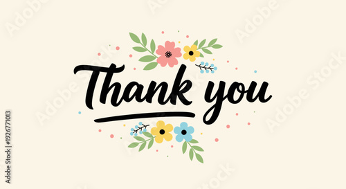 Floral thank you message with colorful flowers and leaves.