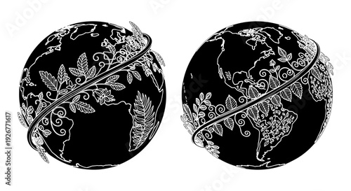 Intricate snowflake patterns displayed on spherical surfaces Vector, illustration
