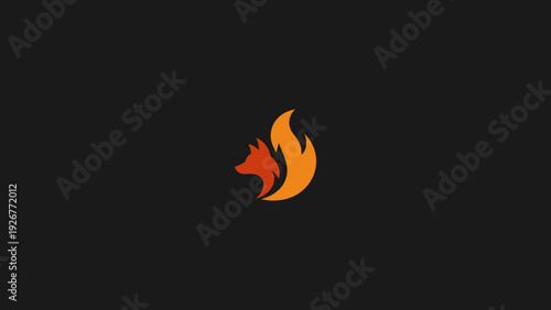 Dynamic minimalist emblem merging a sleek fox silhouette with vibrant, fiery flame elements, symbolizing agility, energy, and the wild spirit in a modern graphic icon design