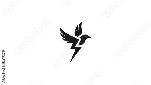 Monochrome vector illustration of a bird with a lightning bolt incorporated, representing swiftness, power, and dynamic energy, suitable for modern branding, logos, or striking graphic design