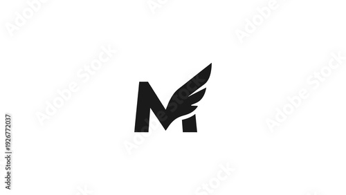Dynamic and Abstract Black Letter M Logo Design with a Stylized Wing Motif, Embodying Concepts of Speed, Freedom, and Ascent. Ideal for Modern Branding and Creative Identity Projects Requiring a Sense