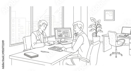 Office Workers at Desk Meeting.