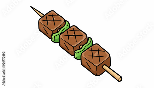 Delicious grilled meat and vegetable skewer illustration, perfect for summer BBQ menus and food graphics