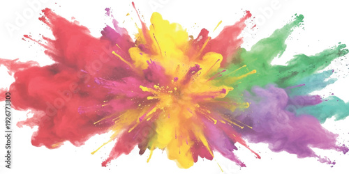 Vibrant abstract explosion of colorful powder and paint splash on white background for holi festival celebration vector illustration