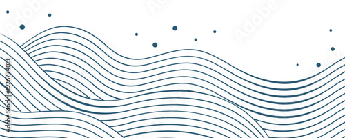 Sea wave line pattern. Blue wavy water abstract background, japanese ocean tide texture