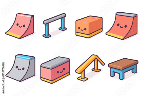 Cute skate park elements vector illustration for youth design in flat cartoon style