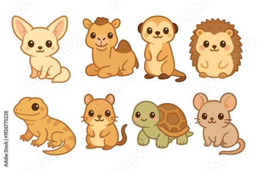 Cute desert animals vector illustration for kids poster in flat cartoon style