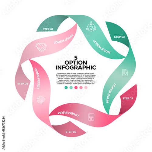 Design template infographic with 5 step process can be used for workflow layout, business presentation and web graphic design. vector eps 