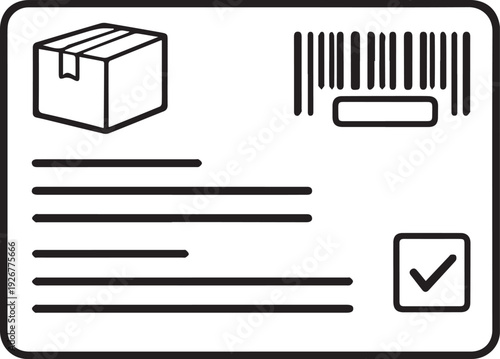 An icon of a delivery package label is illustrated, showcasing key elements for efficient logistics, including a barcode and space for essential details.