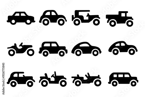 Retro car silhouettes: classic vehicle icons for vintage design