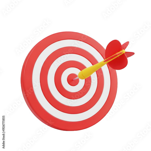 Bullseye target with yellow dart hitting the center isolated on transparent background