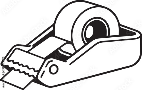 A roll of transparent tape in dispenser shows office or school usage. 