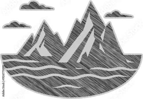 Arctic Iceberg Ocean Landscape Scribble Embroidery Stitch Sticker