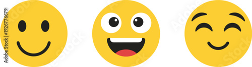 Three yellow smiley faces with different expressions on a white background