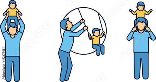 Father and mother playing with their child in different fun activities