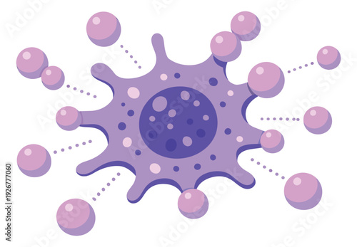Abstract flat illustration of a virus depicting cellular interaction for medical and scientific concepts