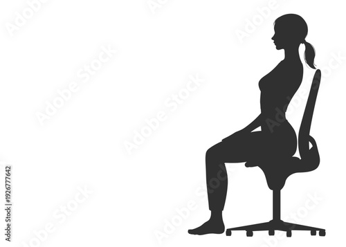 反り腰 骨盤前傾 仙骨座りの悪い姿勢で椅子に座る女性のシルエット 全身横向き 横顔