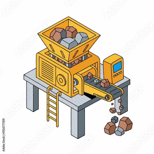 Crushing Machine Processing Rocks and Stones.