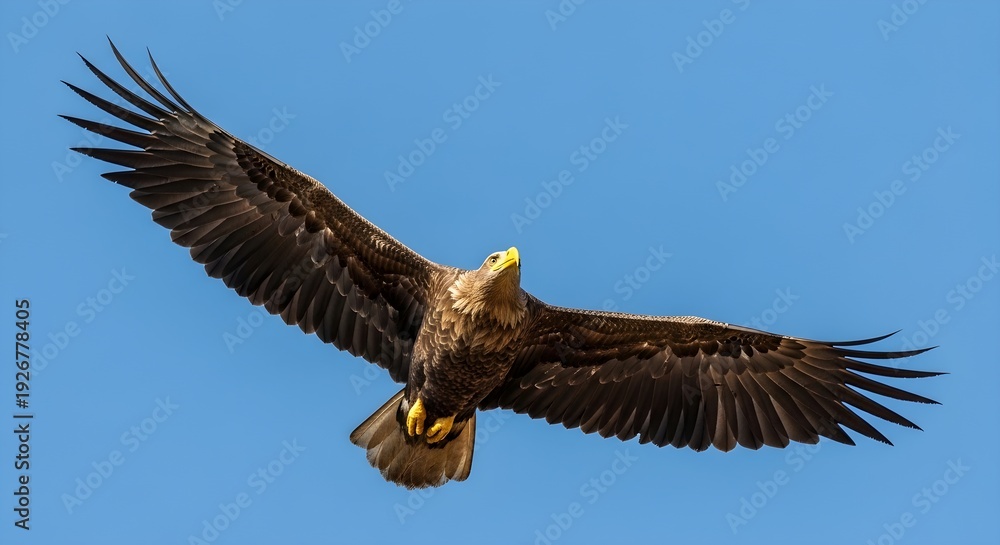 Obraz premium Majestic eagle soaring through clear blue sky with wings spread wide
