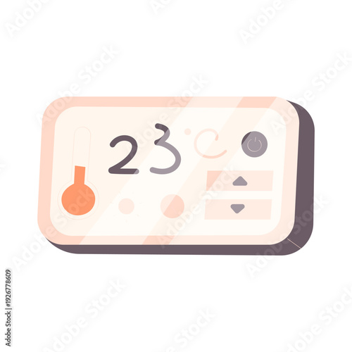 Modern smart home thermostat screen showing 23°C with digital controls and temperature adjustment interface