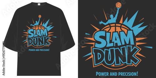 slam dunk power and precision basketball player silhouette jumping action sports graphic t shirt design vector illustration artwork