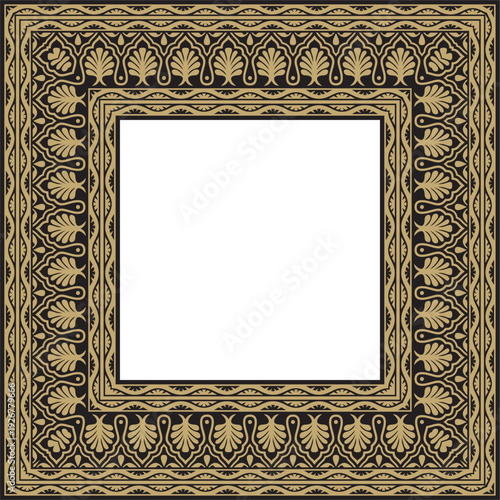 Vector gold and black square national Indian ornament. Rectangle, border, ethnic Hindu frame.