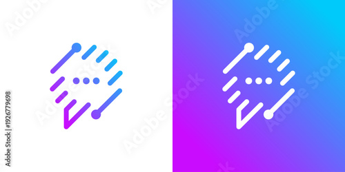 Dual meaning logo combining chat, technology, and connection elements, symbolizing smart communication, digital networking, seamless interaction, and innovative connected platforms.