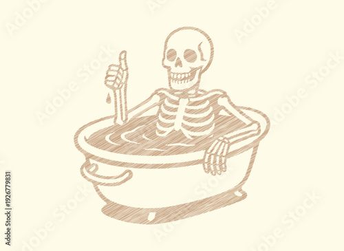 Funny Scribble Skeleton Bathtub Thumbs Up Stitch Sticker