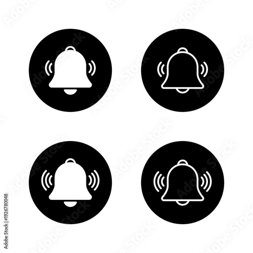 Notification bell icon set in black circle. Alert and reminder symbol