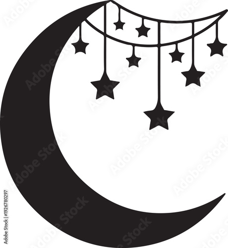 Adorable moon and stars baby name sign design perfect for nursery decor, baby room wall art, and personalized gifts.