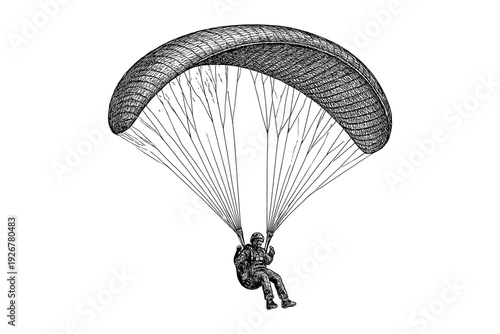 Intricate stipple paraglider design showcasing suspension and canopy details