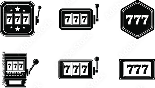Slot machine jackpot seven symbols set with casino gambling icons outline vector illustration collection