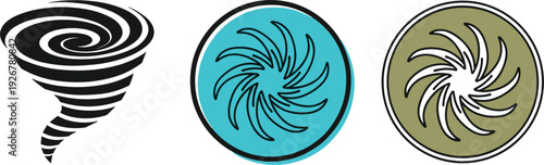 Tornado hurricane and cyclone spiral icons set with storm vortex symbols vector illustration collection