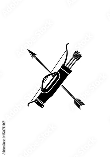 Archery equipment illustration bow arrows quiver and crossed design