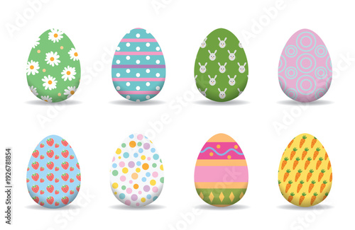 Colorful Easter Eggs  on White Background, Vector illustration