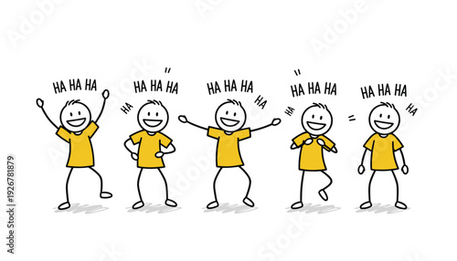 Happy stickman characters laughing cartoon doodle vector set isolated on white background