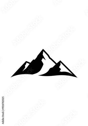 Black and white mountain range silhouette illustration isolated on white background