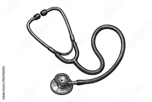 Detailed sketch of a stethoscope in engraving style for medical design
