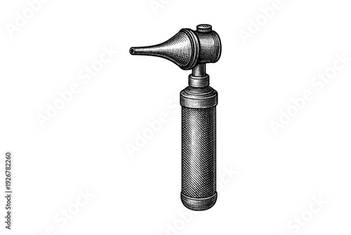 Vintage engraved otoscope in detailed black and white medical design